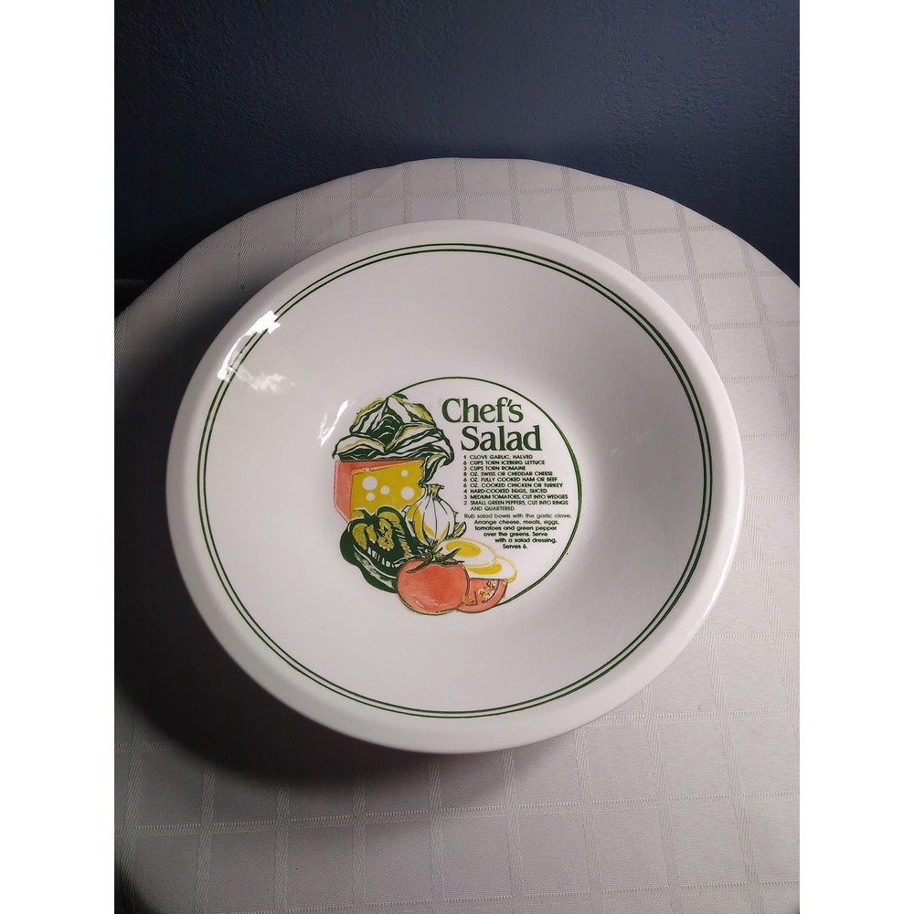 Vintage 1980s chef salad recipe serving bowl